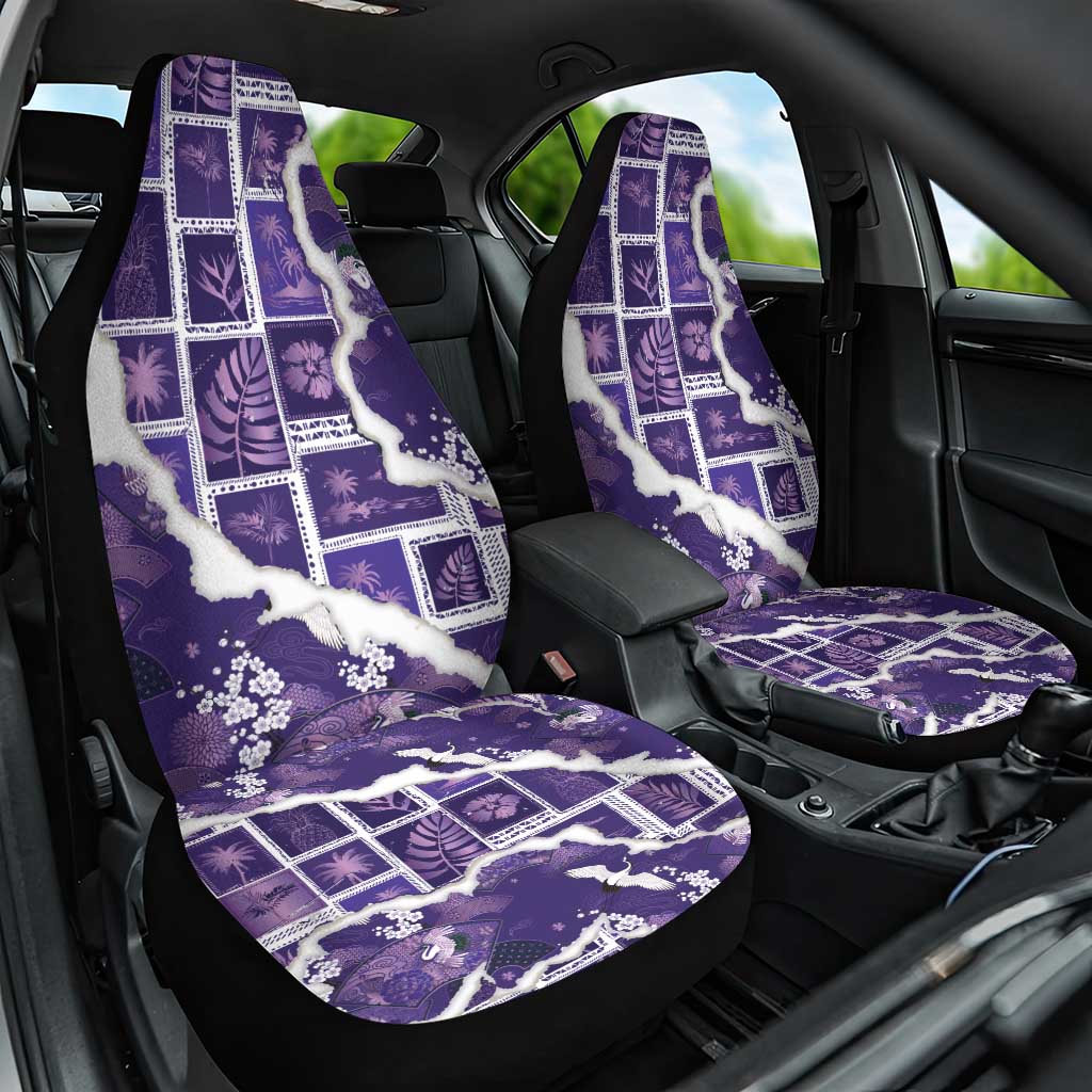 Hawaii Japanese Culture Purple Car Seat Cover Spring Cranes Aloha Pattern
