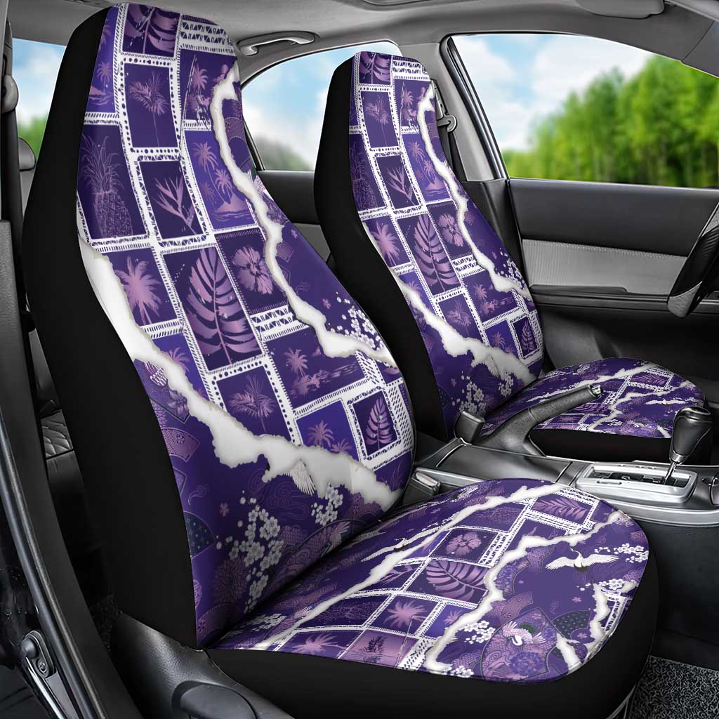 Hawaii Japanese Culture Purple Car Seat Cover Spring Cranes Aloha Pattern