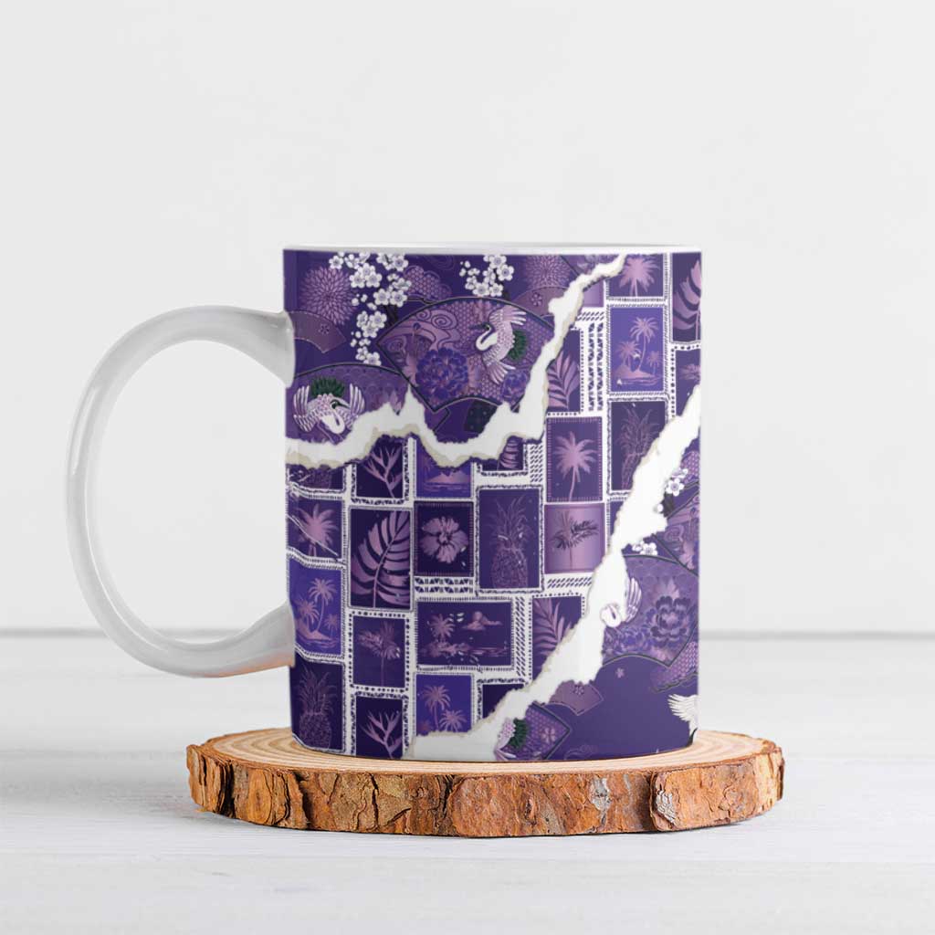 Hawaii Japanese Culture Purple Ceramic Mug Spring Cranes Aloha Pattern