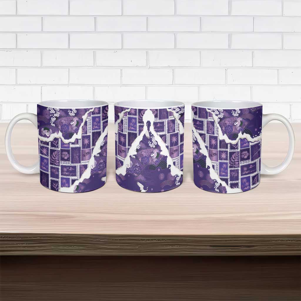Hawaii Japanese Culture Purple Ceramic Mug Spring Cranes Aloha Pattern