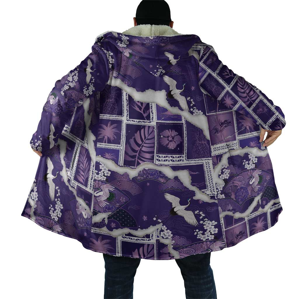 Hawaii Japanese Culture Purple Cloak Spring Cranes Aloha Pattern