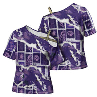 Hawaii Japanese Culture Purple Cross Shoulder Shirt Spring Cranes Aloha Pattern