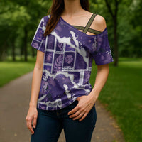 Hawaii Japanese Culture Purple Cross Shoulder Shirt Spring Cranes Aloha Pattern