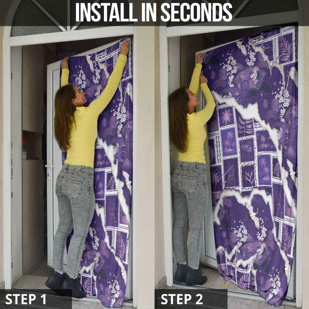 Hawaii Japanese Culture Purple Door Cover Spring Cranes Aloha Pattern