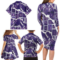 Hawaii Japanese Culture Purple Family Matching Long Sleeve Bodycon Dress and Hawaiian Shirt Spring Cranes Aloha Pattern