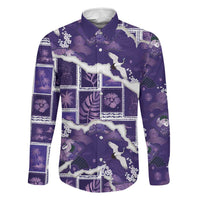 Hawaii Japanese Culture Purple Family Matching Long Sleeve Bodycon Dress and Hawaiian Shirt Spring Cranes Aloha Pattern