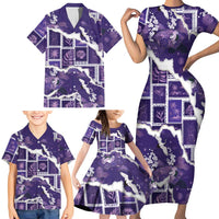 Hawaii Japanese Culture Purple Family Matching Short Sleeve Bodycon Dress and Hawaiian Shirt Spring Cranes Aloha Pattern