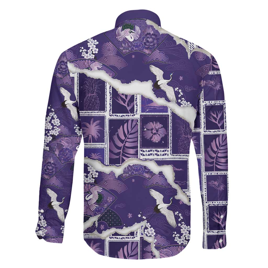 Hawaii Japanese Culture Purple Family Matching Summer Maxi Dress and Hawaiian Shirt Spring Cranes Aloha Pattern