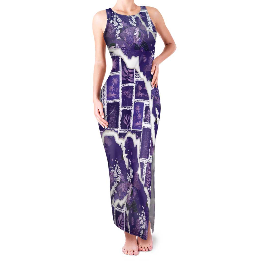 Hawaii Japanese Culture Purple Family Matching Tank Maxi Dress and Hawaiian Shirt Spring Cranes Aloha Pattern