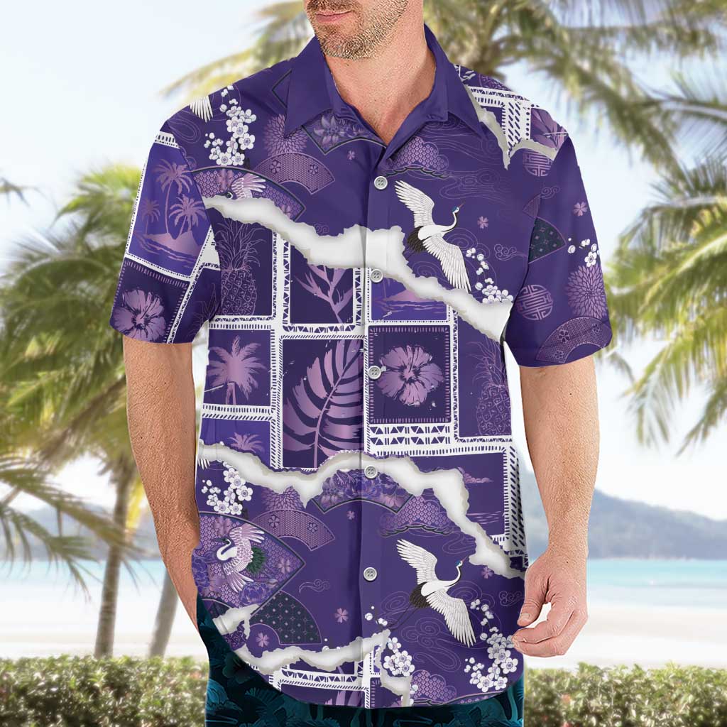 Hawaii Japanese Culture Purple Hawaiian Shirt Spring Cranes Aloha Pattern