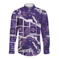 Hawaii Japanese Culture Purple Long Sleeve Button Shirt Spring Cranes Aloha Pattern