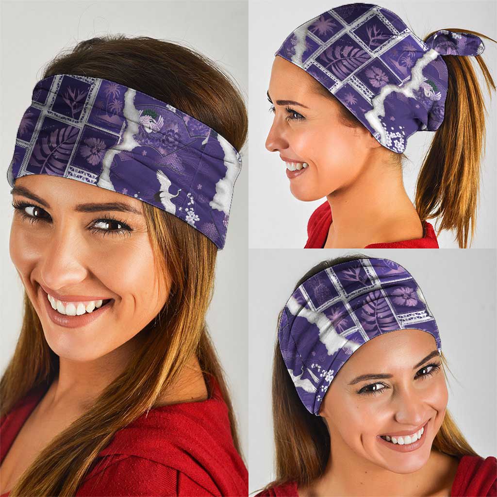 Hawaii Japanese Culture Purple Neck Gaiter Spring Cranes Aloha Pattern