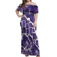 Hawaii Japanese Culture Purple Off Shoulder Maxi Dress Spring Cranes Aloha Pattern LT01 Women Purple - Polynesian Pride