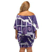 Hawaii Japanese Culture Purple Off Shoulder Short Dress Spring Cranes Aloha Pattern LT01 - Polynesian Pride
