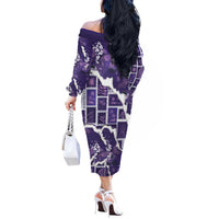 Hawaii Japanese Culture Purple Off The Shoulder Long Sleeve Dress Spring Cranes Aloha Pattern