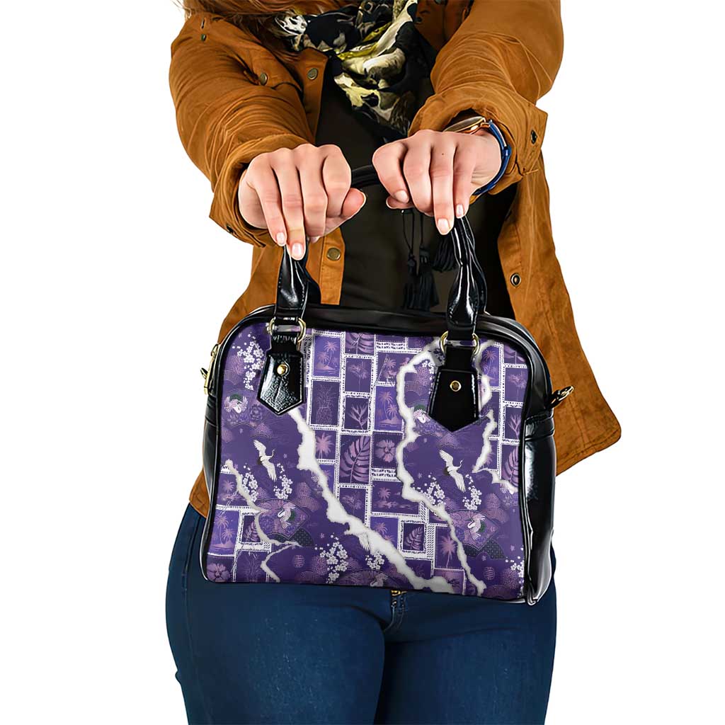 Hawaii Japanese Culture Purple Shoulder Handbag Spring Cranes Aloha Pattern