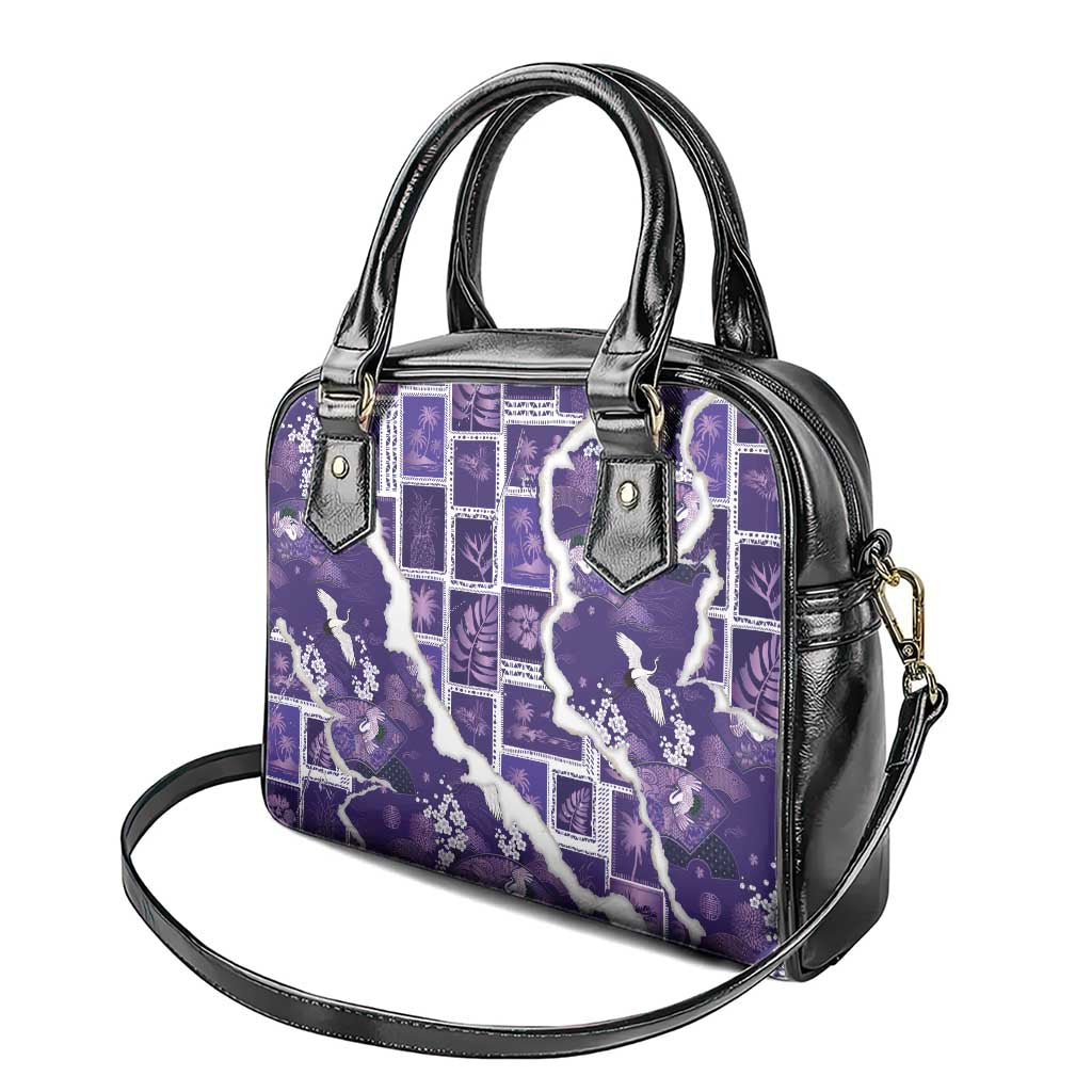 Hawaii Japanese Culture Purple Shoulder Handbag Spring Cranes Aloha Pattern