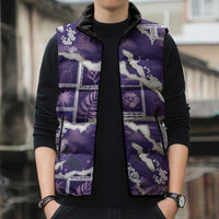 Hawaii Japanese Culture Purple Sleeveless Puffer Jacket Spring Cranes Aloha Pattern