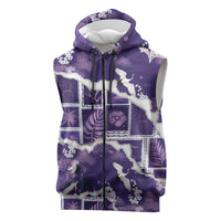 Hawaii Japanese Culture Purple Sleeveless Zip Hoodie Spring Cranes Aloha Pattern