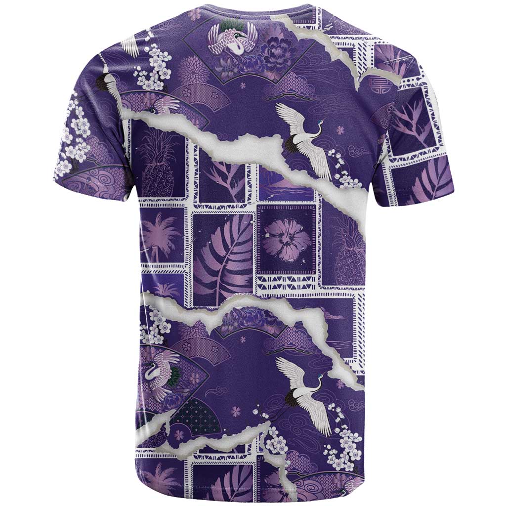 Hawaii Japanese Culture Purple T Shirt Spring Cranes Aloha Pattern