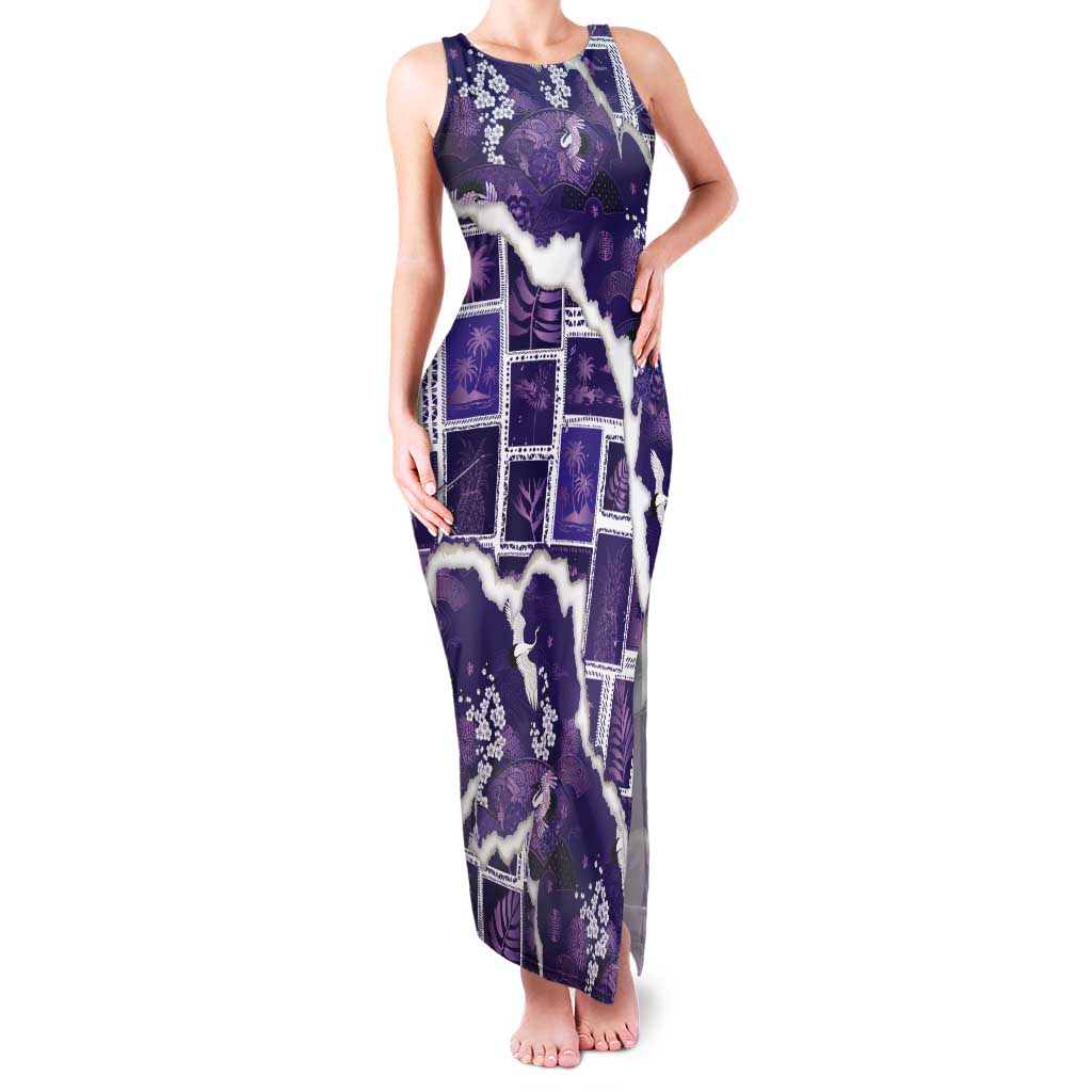 Hawaii Japanese Culture Purple Tank Maxi Dress Spring Cranes Aloha Pattern LT01 Women Purple - Polynesian Pride