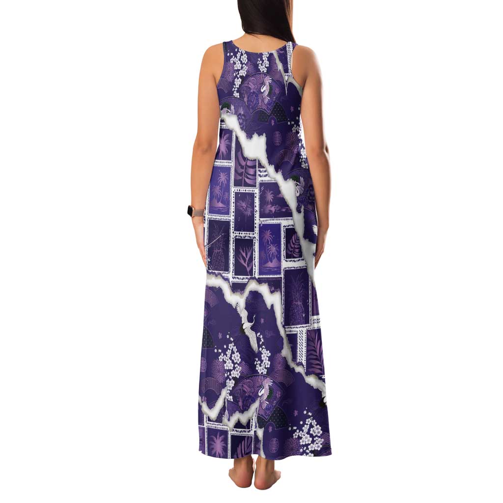 Hawaii Japanese Culture Purple Tank Maxi Dress Spring Cranes Aloha Pattern LT01 - Polynesian Pride
