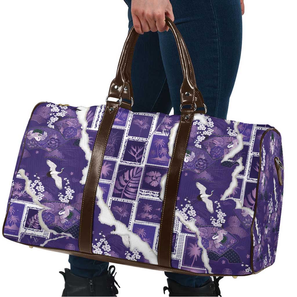 Hawaii Japanese Culture Purple Travel Bag Spring Cranes Aloha Pattern