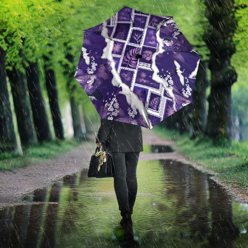 Hawaii Japanese Culture Purple Umbrella Spring Cranes Aloha Pattern