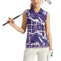 Hawaii Japanese Culture Purple Women Sleeveless Polo Shirt Spring Cranes Aloha Pattern