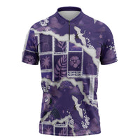 Hawaii Japanese Culture Purple Zipper Polo Shirt Spring Cranes Aloha Pattern LT01 Purple - Polynesian Pride