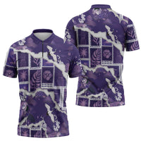 Hawaii Japanese Culture Purple Zipper Polo Shirt Spring Cranes Aloha Pattern LT01 - Polynesian Pride