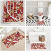 Hawaii Japanese Culture Red Bathroom Set Spring Cranes Aloha Pattern