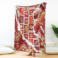 Hawaii Japanese Culture Red Blanket Spring Cranes Aloha Pattern
