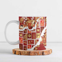 Hawaii Japanese Culture Red Ceramic Mug Spring Cranes Aloha Pattern