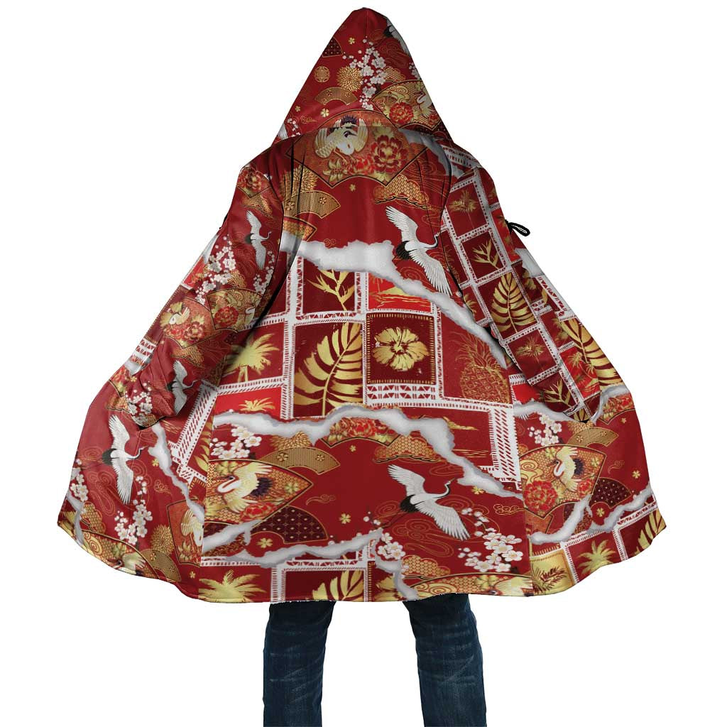 Hawaii Japanese Culture Red Cloak Spring Cranes Aloha Pattern