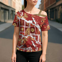 Hawaii Japanese Culture Red Cross Shoulder Shirt Spring Cranes Aloha Pattern