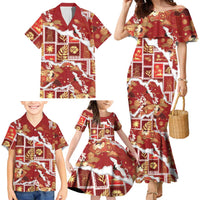 Hawaii Japanese Culture Red Family Matching Mermaid Dress and Hawaiian Shirt Spring Cranes Aloha Pattern