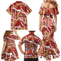 Hawaii Japanese Culture Red Family Matching Mermaid Dress and Hawaiian Shirt Spring Cranes Aloha Pattern