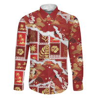 Hawaii Japanese Culture Red Family Matching Mermaid Dress and Hawaiian Shirt Spring Cranes Aloha Pattern
