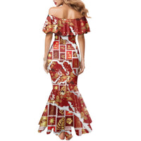 Hawaii Japanese Culture Red Family Matching Mermaid Dress and Hawaiian Shirt Spring Cranes Aloha Pattern