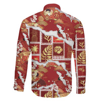 Hawaii Japanese Culture Red Family Matching Off Shoulder Maxi Dress and Hawaiian Shirt Spring Cranes Aloha Pattern