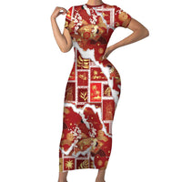 Hawaii Japanese Culture Red Family Matching Short Sleeve Bodycon Dress and Hawaiian Shirt Spring Cranes Aloha Pattern