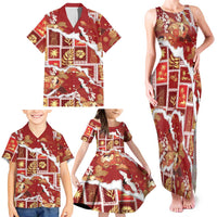 Hawaii Japanese Culture Red Family Matching Tank Maxi Dress and Hawaiian Shirt Spring Cranes Aloha Pattern