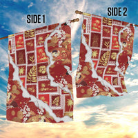 Hawaii Japanese Culture Red Garden Flag Spring Cranes Aloha Pattern