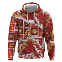 Hawaii Japanese Culture Red Hoodie Spring Cranes Aloha Pattern