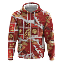 Hawaii Japanese Culture Red Hoodie Spring Cranes Aloha Pattern