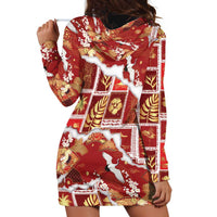 Hawaii Japanese Culture Red Hoodie Dress Spring Cranes Aloha Pattern