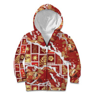 Hawaii Japanese Culture Red Kid Hoodie Spring Cranes Aloha Pattern