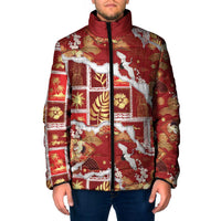 Hawaii Japanese Culture Red Padded Jacket Spring Cranes Aloha Pattern