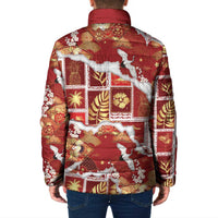 Hawaii Japanese Culture Red Padded Jacket Spring Cranes Aloha Pattern